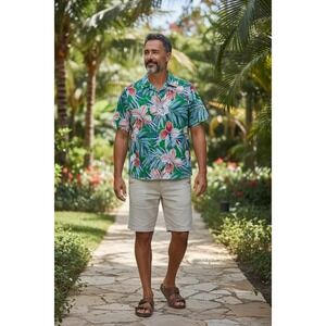 Tommy Bahama Mens XL Iris Oasis Emerald Green Hawaiian Short Sleeve Shirt NWT